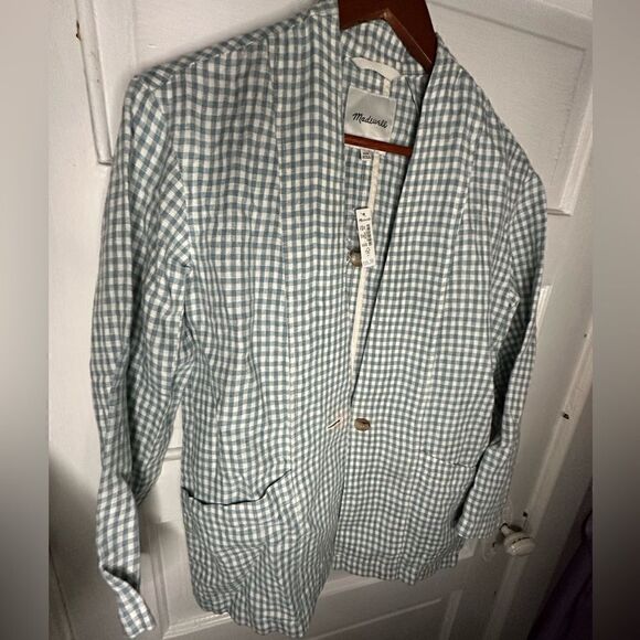 NWTs Madewell Linen Collarless Blazer in Gingham Check Size XXS - Picture 7 of 12